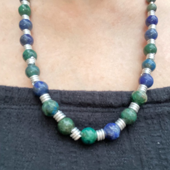Artisan Lapis Chrysocolla Necklace and Earrings - Picture 8 of 8